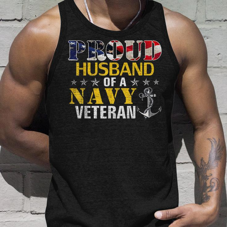 Proud Husband Of A Navy Veteran With American Flag Gift Unisex Tank Top Gifts for Him