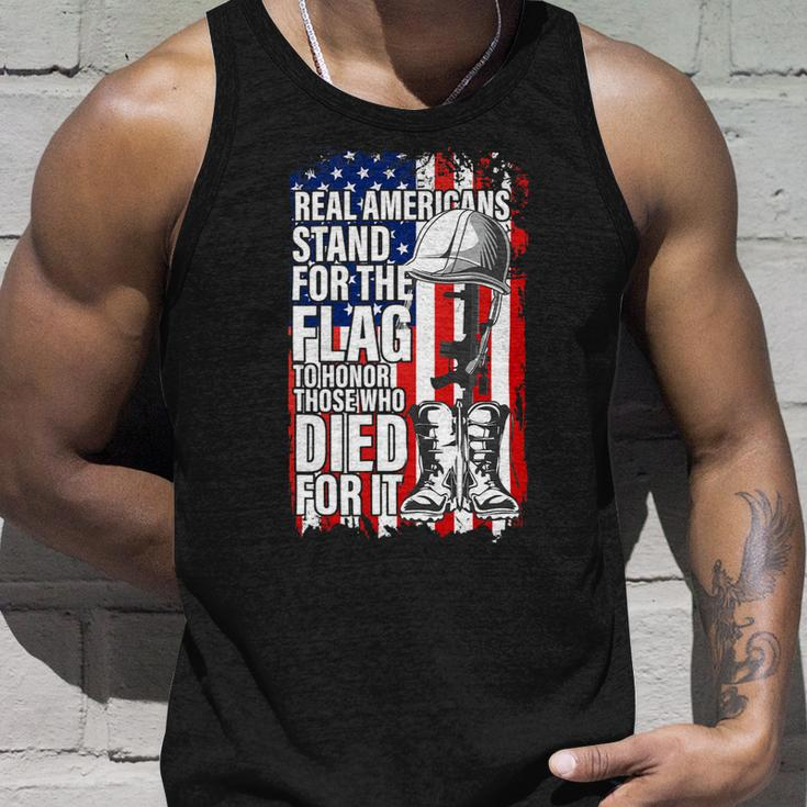 Real Americans Stand For The Flag Shirt Veteran Day Us Unisex Tank Top Gifts for Him