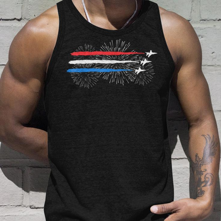Red White And Blue Fighter Jets With Fireworks 4Th Of July Unisex Tank Top Gifts for Him