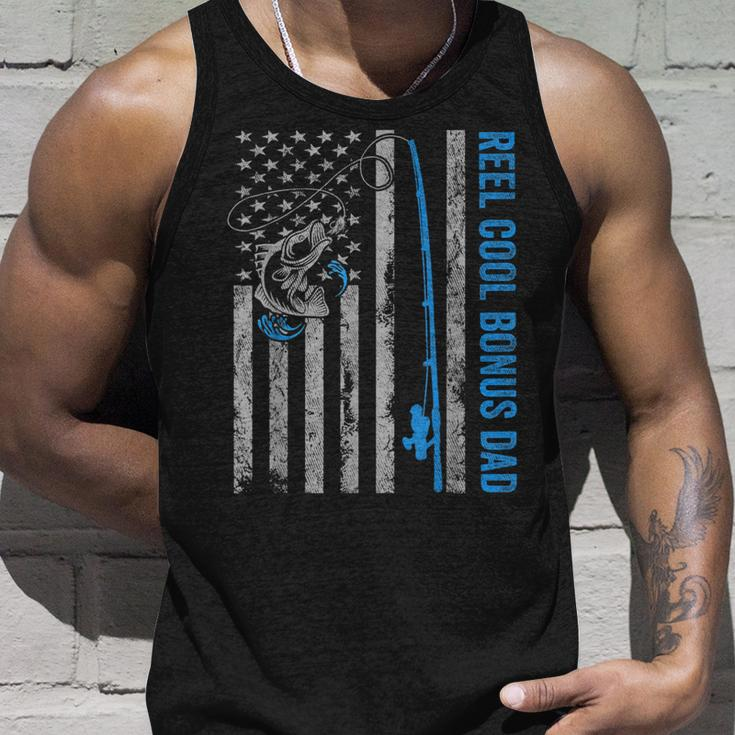 Reel Cool Bonus Dad Fathers Day American Flag Fishing Unisex Tank Top Gifts for Him
