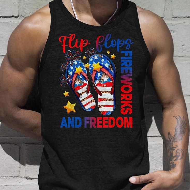 Retro Flip Flops Fireworks & Freedom American Flag Summer Freedom Tank Top Gifts for Him