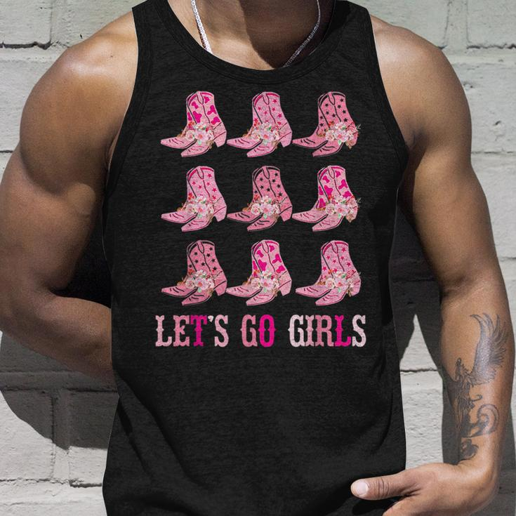 Retro Lets Go Girls Boot Pink Western Cowgirl Unisex Tank Top Gifts for Him