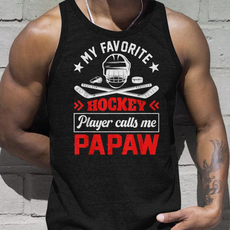 Retro My Favorite Hockey Player Calls Me Papaw Fathers Day Unisex Tank Top Gifts for Him