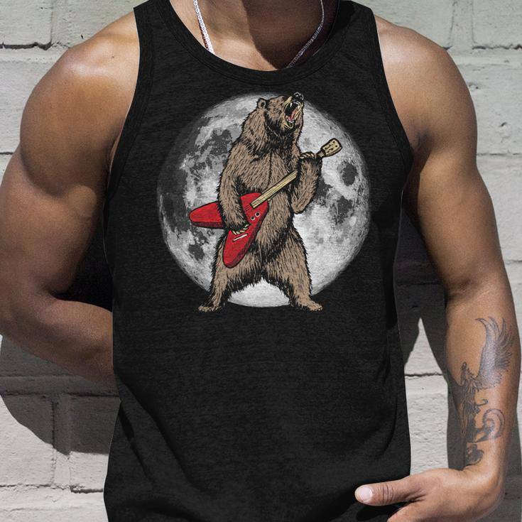 Roaring Grizzly Bear Moon Sweet 80S Electric Guitar Unisex Tank Top Gifts for Him