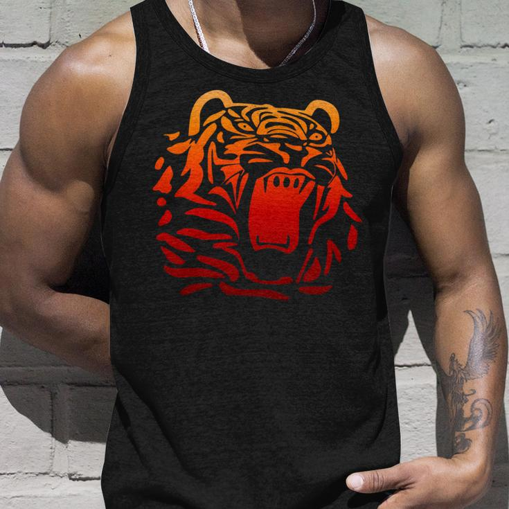 Roaring Tiger Head Tribal Tattoo Style Orange Gradient Unisex Tank Top Gifts for Him