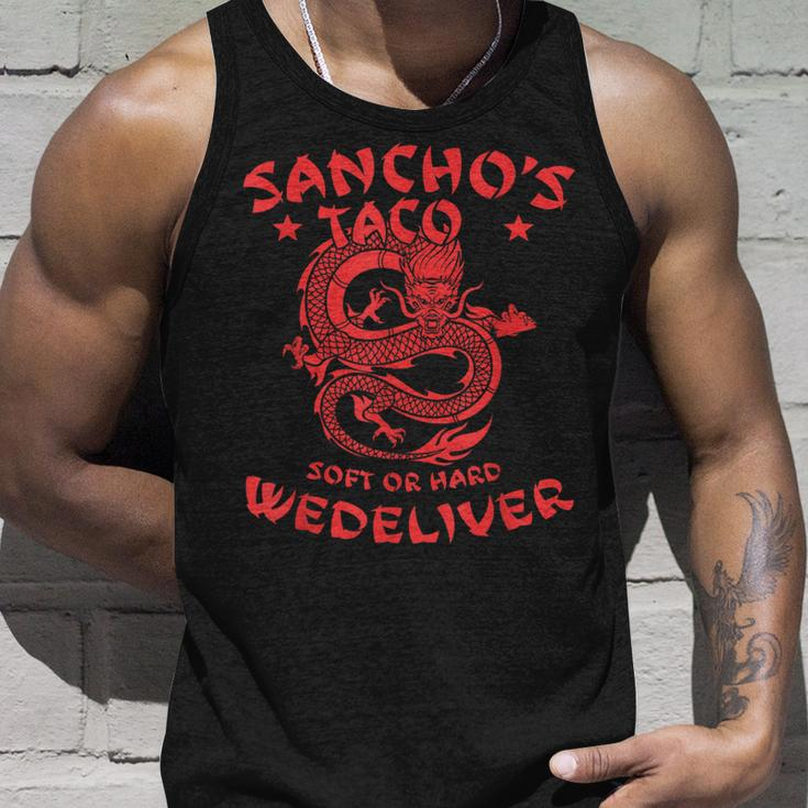 Sanchos Tacos Soft Or Hard We Deliver Apparel Unisex Tank Top Gifts for Him