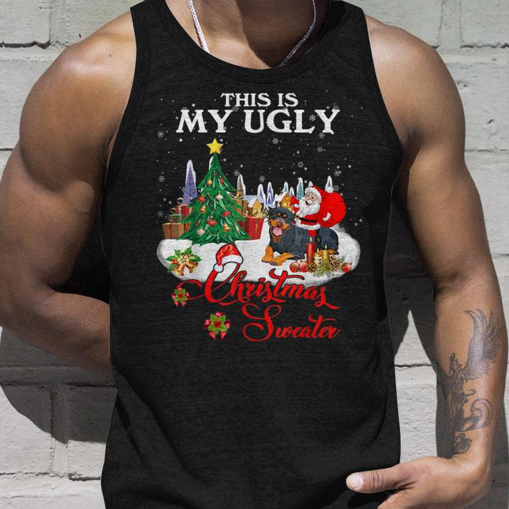 Santa Riding Rottweiler This Is My Ugly Christmas Sweater Tank Top Gifts for Him