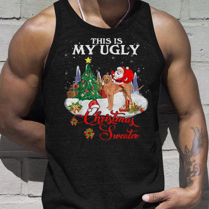 Santa Riding Vizsla This Is My Ugly Christmas Sweater Tank Top Gifts for Him