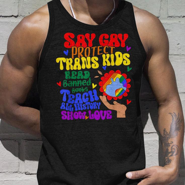 Say Gay Protect Trans Kids Read Banned Books Men Lgbt Pride Tank Top Gifts for Him