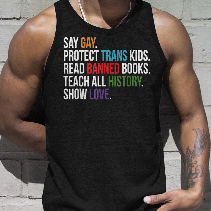 Say Gay Protect Trans Kids Read Banned Books Lgbt Pride Unisex Tank Top Gifts for Him