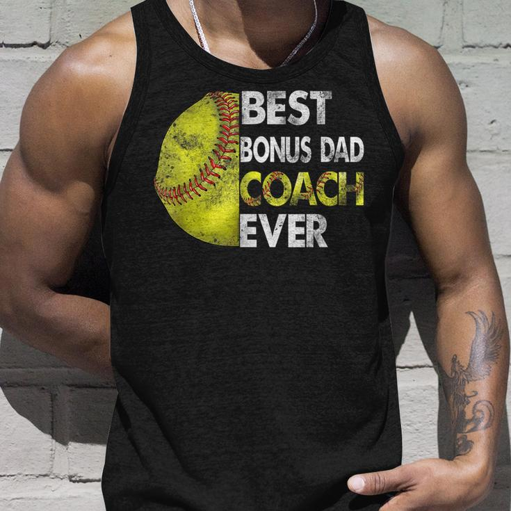 Softball Best Bonus Dad Coach Ever Retro Funny Fathers Day Unisex Tank Top Gifts for Him