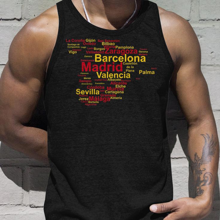 Spain Map Silhouette Towns Cities Madrid Travel Espana Unisex Tank Top Gifts for Him