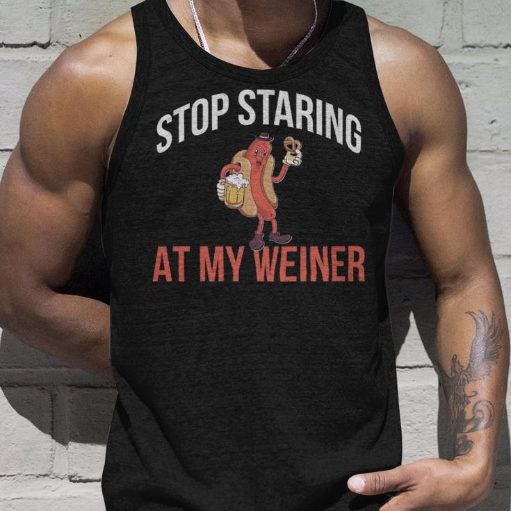 Stop Staring At My Weiner Funny Hot Dog Gift - Stop Staring At My Weiner Funny Hot Dog Gift Unisex Tank Top Gifts for Him