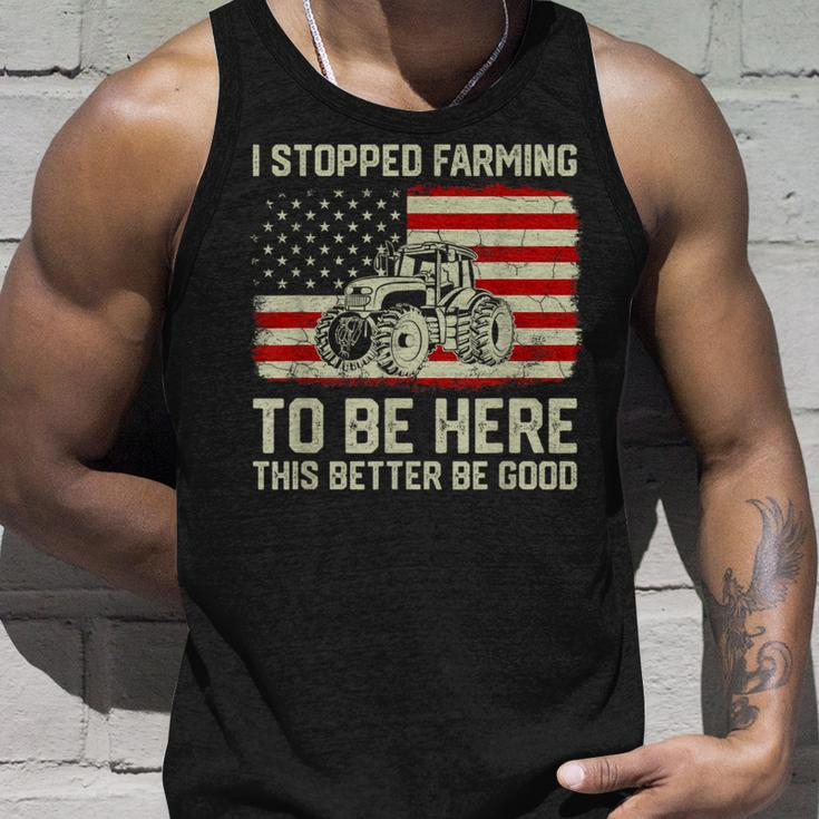 I Stopped Farming To Be Here Tractor Vintage American Flag Tank Top Gifts for Him