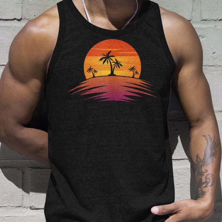 Sunset Beach Silhouette Tropical Palm Tree Sunny Lover Gift Unisex Tank Top Gifts for Him