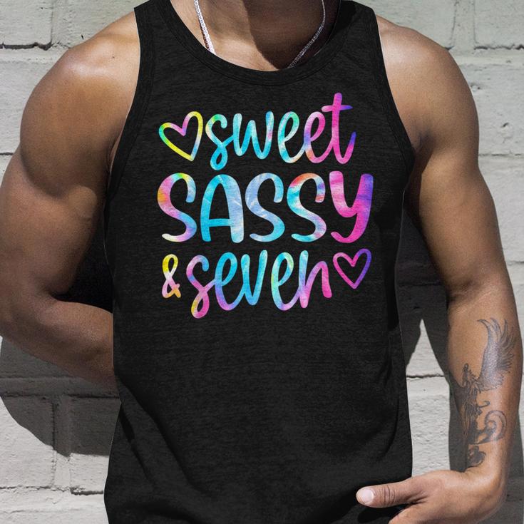 Sweet Sassy And Seven Girls Birthday Tie Dye 7 Year Old Kids Unisex Tank Top Gifts for Him