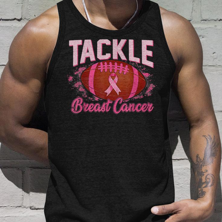 Tackle Football Pink Ribbon Warrior Breast Cancer Awareness Tank Top Gifts for Him