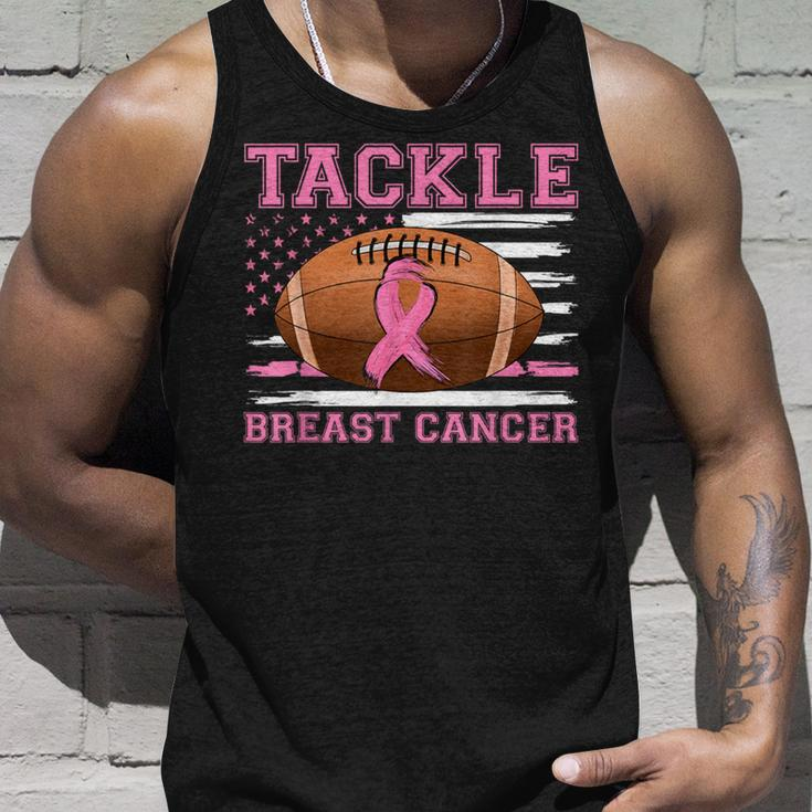 Tackle Football Pink Ribbon Warrior Breast Cancer Awareness Tank Top Gifts for Him