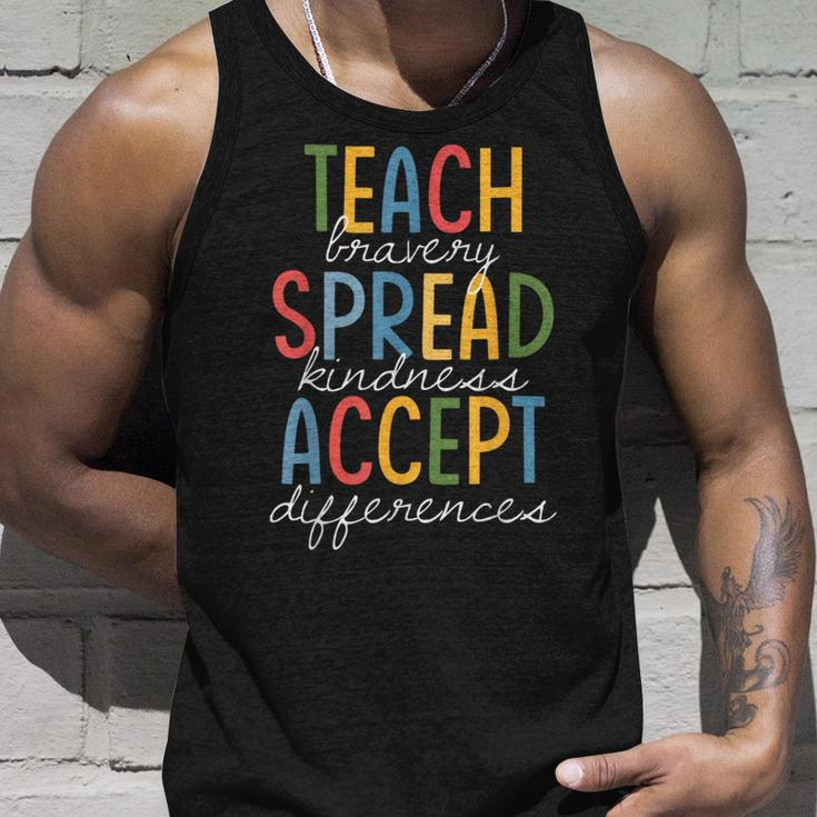 Teach Bravery Spread Kindness Accept Differences Autism Unisex Tank Top Gifts for Him