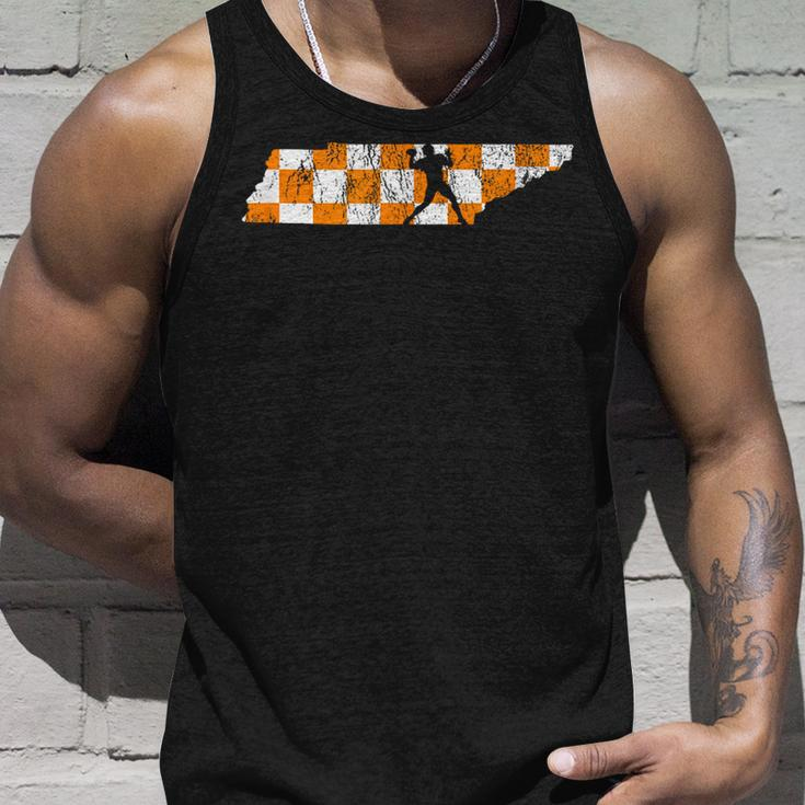 Tennessee State Flag Knoxville Orange Quarterback Outline Tank Top Gifts for Him