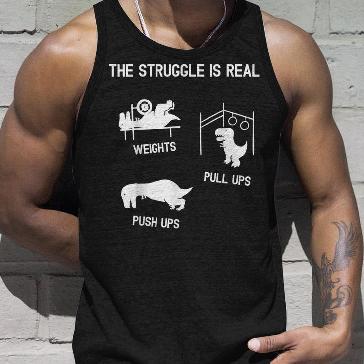 The Struggle Is Real Funny T-Rex Dinosaur Gym Workout Unisex Tank Top Gifts for Him