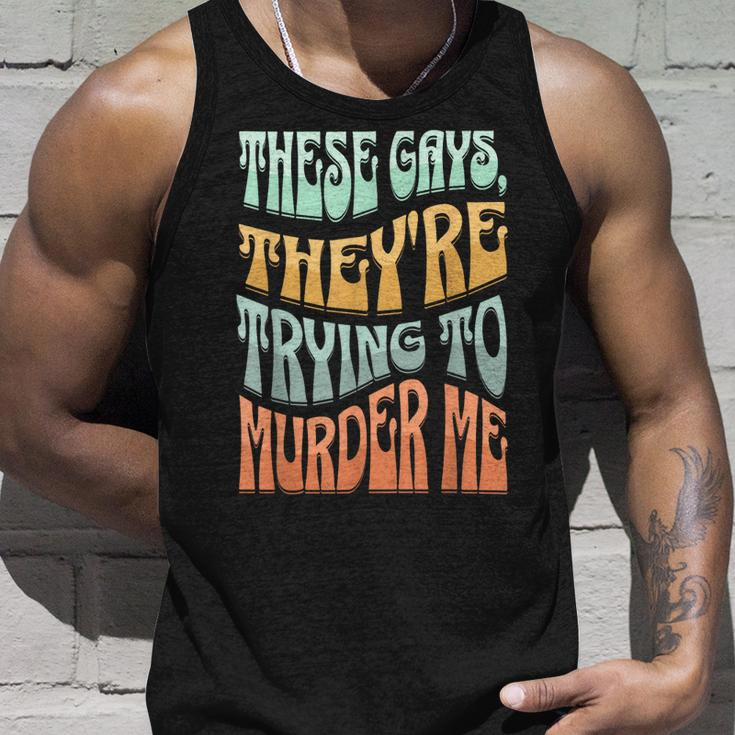 These Gays Theyre Trying To Murder Me Lgbt Pride Retro Unisex Tank Top Gifts for Him