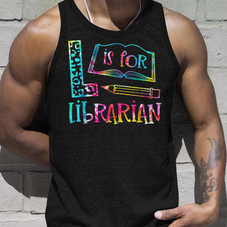 Tie Dye L Is For Librarian Funny Librarian Back To School Unisex Tank Top Gifts for Him