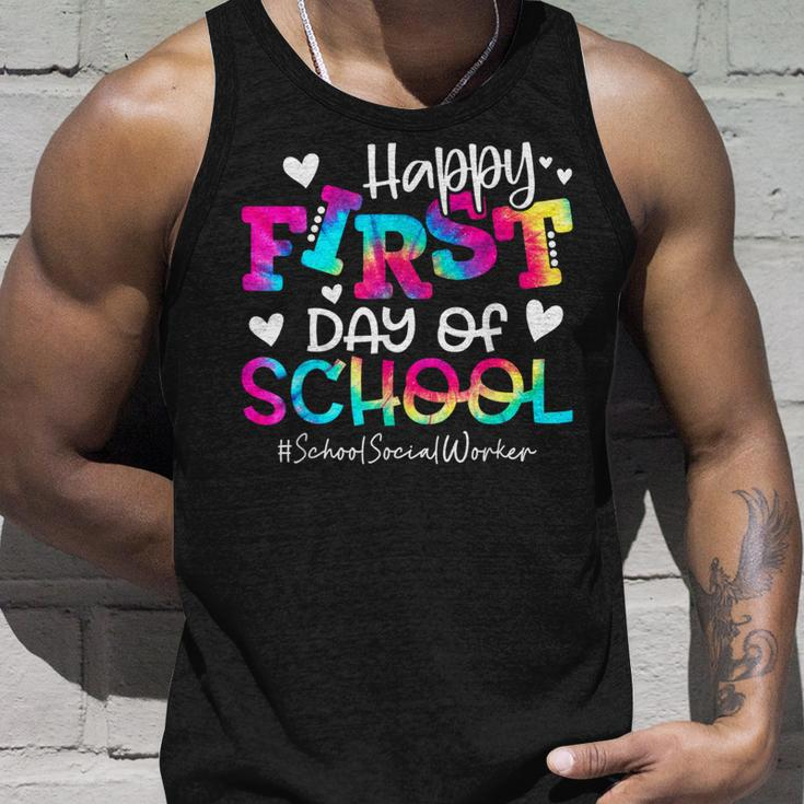 Tie Dye School Social Worker Happy First Day Of School Tank Top Gifts for Him