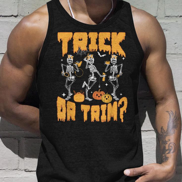 Trick Or Trim Halloween Hairstylist Skeletons And Pumpkins Tank Top Gifts for Him