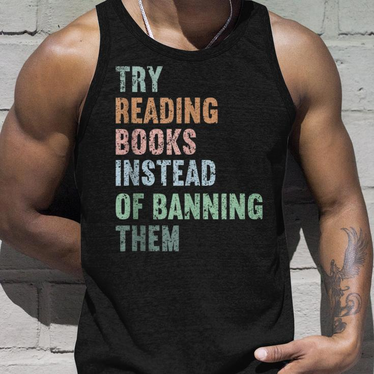 Try Reading Books Instead Of Banning Them Cute Retro Bookis Reading Tank Top Gifts for Him