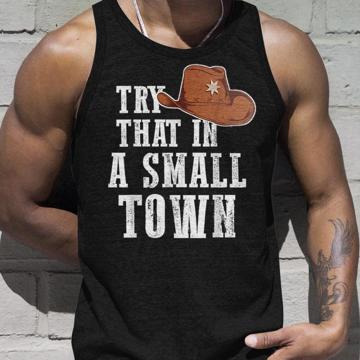 Try That In A Small Town Western Cowboy Unisex Tank Top Gifts for Him