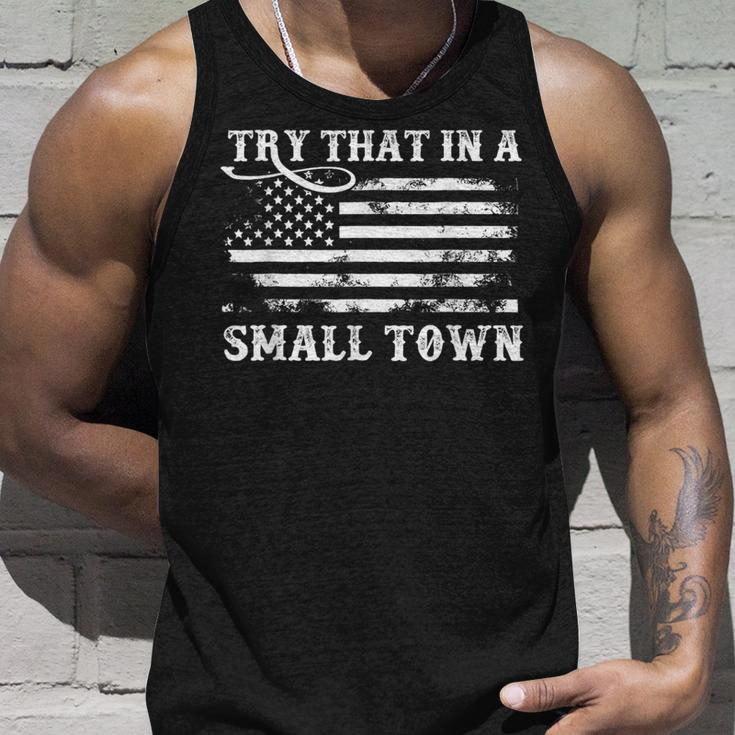 Try That In My Town American Flag Vintage Retro Usa Flag Unisex Tank Top Gifts for Him