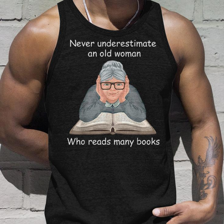 Never Underestimate An Old Woman Who Reads Many Books Old Woman Tank Top Gifts for Him