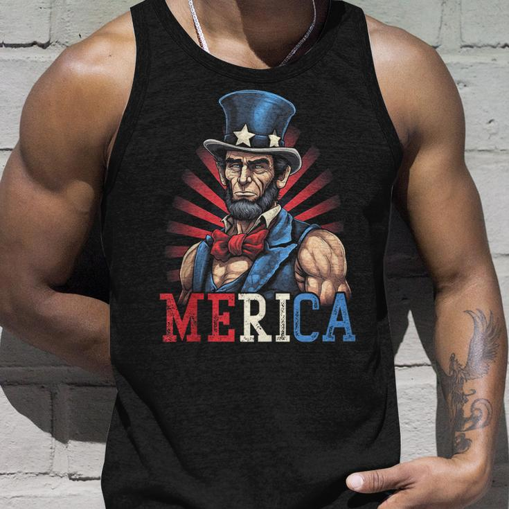 Usa 4Th Of July Abraham Lincoln Funny Workout Muscles Unisex Tank Top Gifts for Him