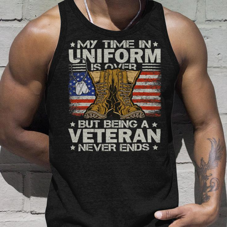 Veterans Day Us Patriot My Time In Uniform Is Over 142 Unisex Tank Top Gifts for Him