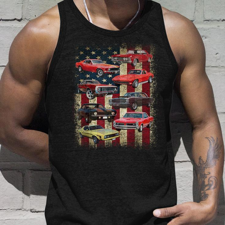 Vintage Classic Muscle Car Retro American Flag Patriotic Unisex Tank Top Gifts for Him