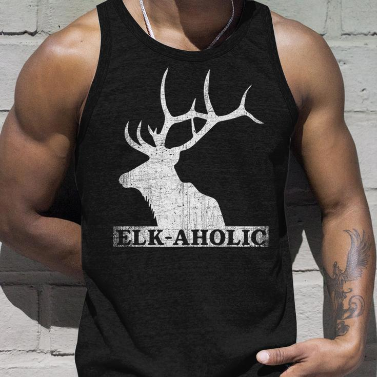 Vintage Elkaholic Funny Elk Hunter Elk-Aholic Distressed Unisex Tank Top Gifts for Him