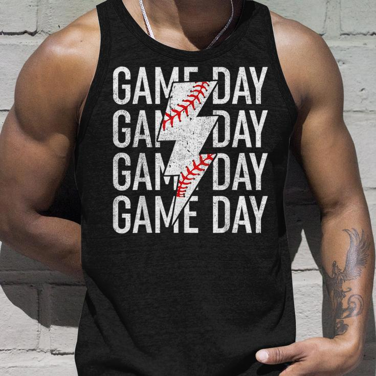 Vintage Game Day Fathers Day Lightning Bolt Baseball Sport Unisex Tank Top Gifts for Him