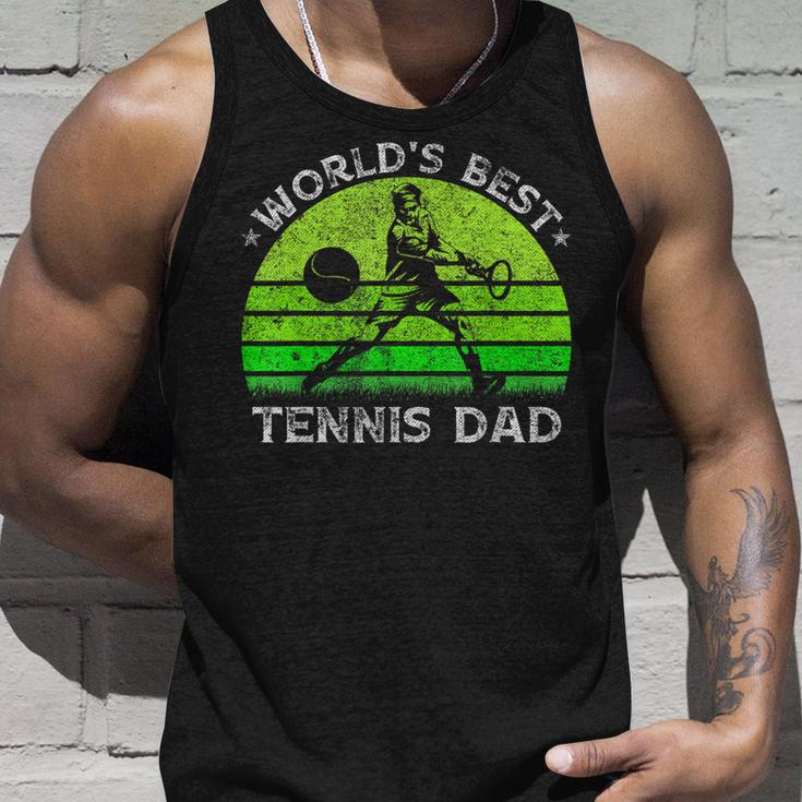 Vintage Retro Worlds Best Tennis Dad Silhouette Sunset Tank Top Gifts for Him
