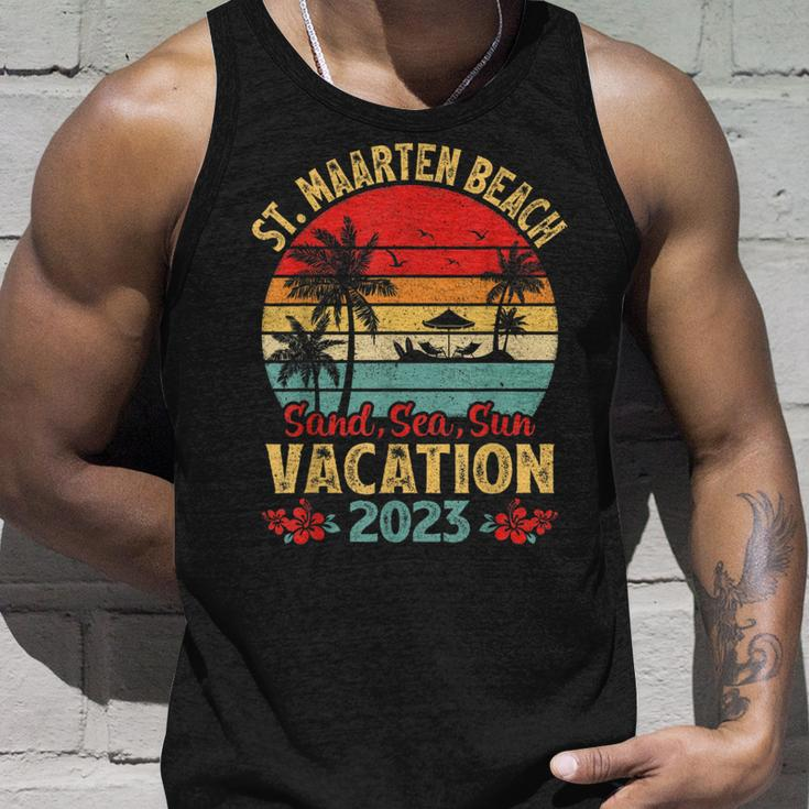 Vintage Sand Sea Sun Vacation 2023 St Maarten Beach Unisex Tank Top Gifts for Him