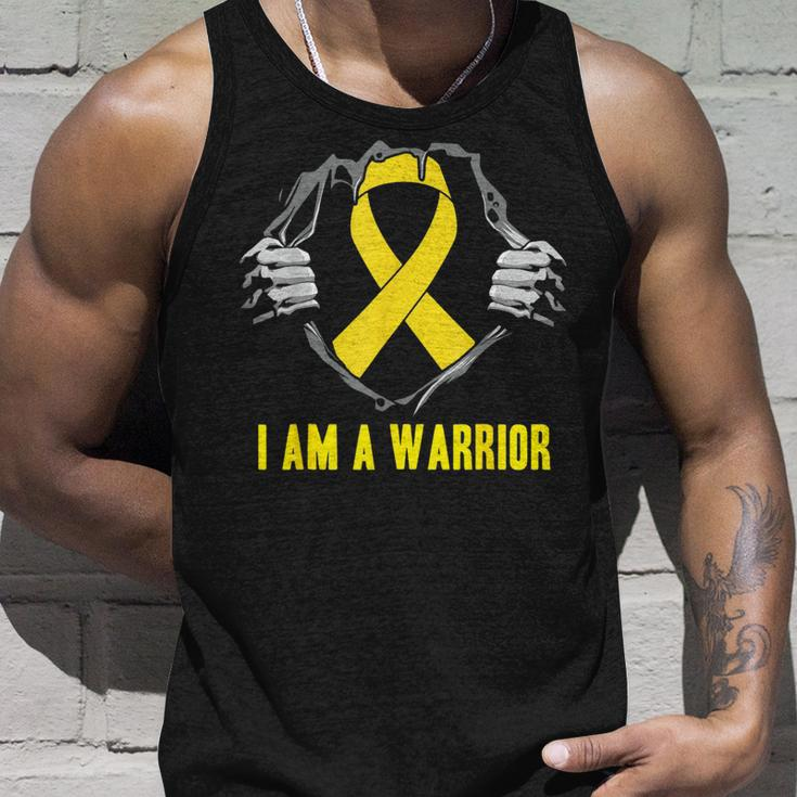 I Am A Warrior Childhood Cancer Awareness Gold Ribbon Tank Top Gifts for Him