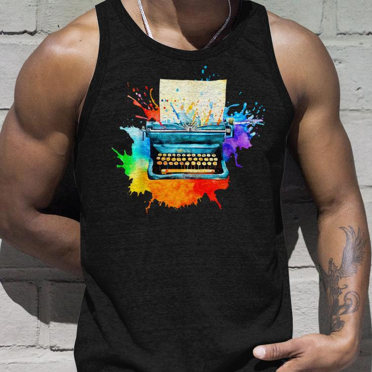 Watercolor Typewriter Writing For Writer Creative Retro Tank Top Gifts for Him