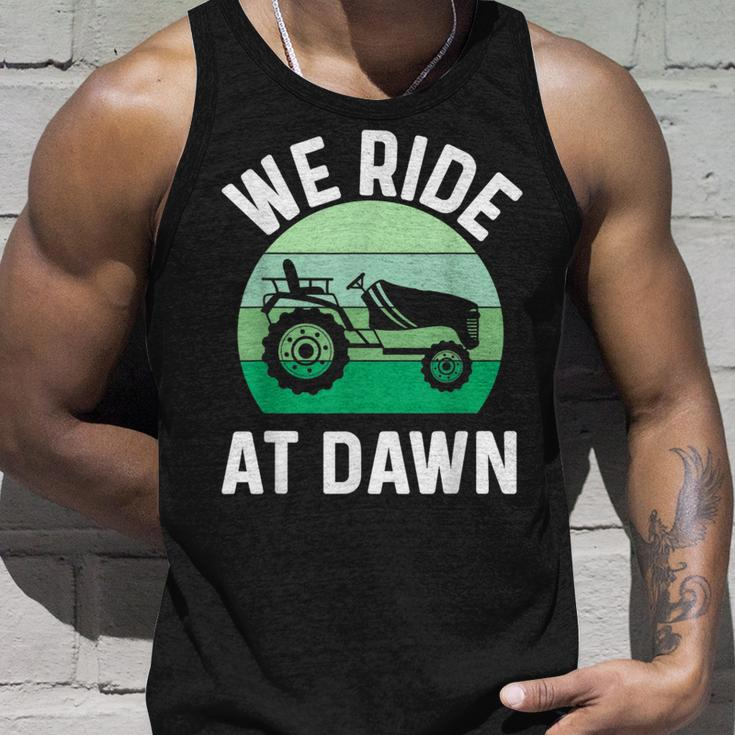 We Ride At Dawn Lawnmower Lawn Mowing Dad Yard Work Unisex Tank Top Gifts for Him