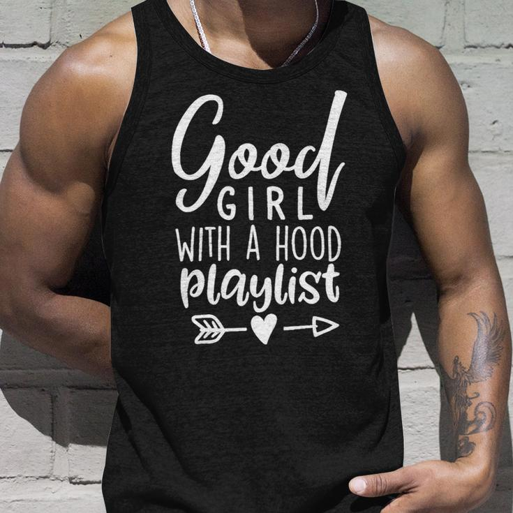 Womens Good Girl With A Hood PlaylistShirt Gym Life Tee Unisex Tank Top Gifts for Him
