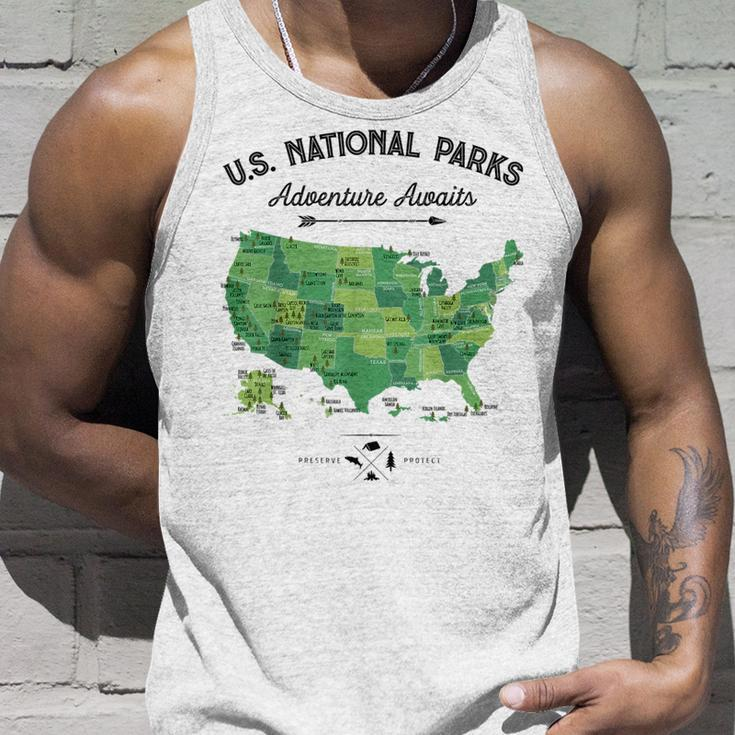 63 National Parks Map Us Park Retro Vintage Camping Hiking Unisex Tank Top Gifts for Him