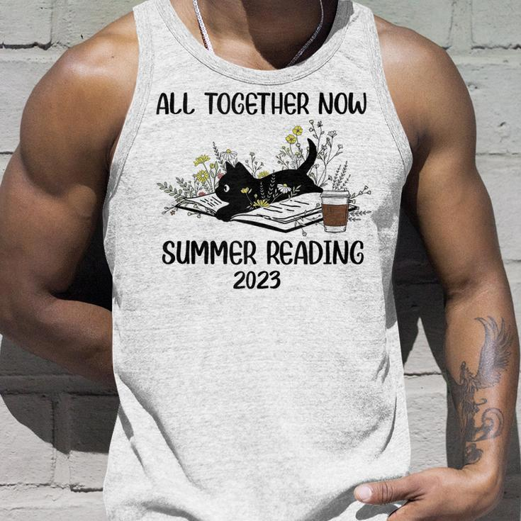 All Together Now Summer Reading 2023 Groovy Cat Book Lover Unisex Tank Top Gifts for Him