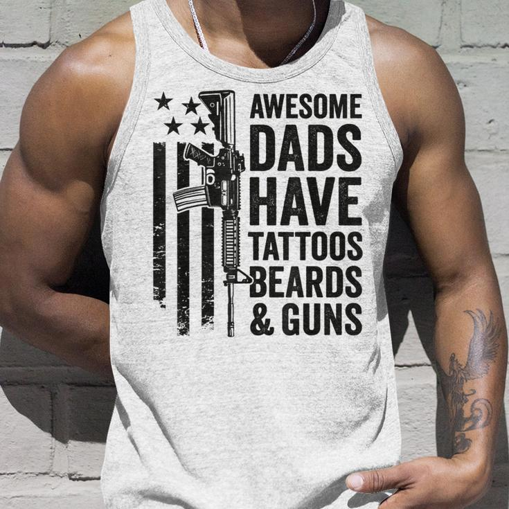 Awesome Dads Have Tattoos Beards & Guns - Funny Dad Gun Unisex Tank Top Gifts for Him