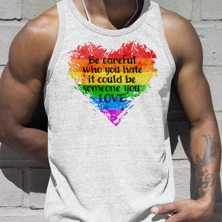 Be Careful Who You Hate Pride Heart Gay Pride Ally Lgbtq Unisex Tank Top Gifts for Him