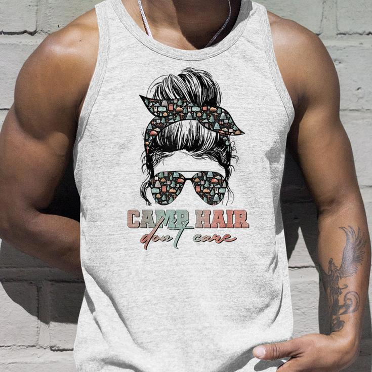 Camp Hair Dont Care Messy Bun Camping Life Camping Lovers Unisex Tank Top Gifts for Him