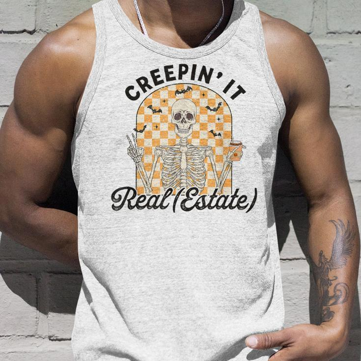 Creepin It Real Estate Skeleton Halloween Real Estate Agent Tank Top Gifts for Him
